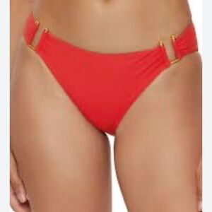 Becca Gracie Side Tab Hipster Red Bikini Bottom with Gold Ring Accents size L